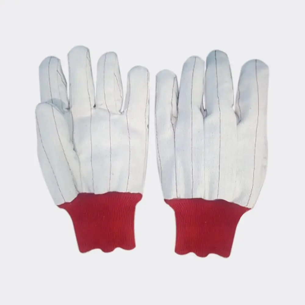 100 % Cotton Canvas 24 OZ Double Palm Hot Mill Gloves/ heated Work gloves Straight thumb and Red string knitted Wrist style
