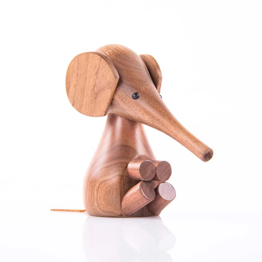 Wood Hand carved Elephant Miniature Figurine for countertop and mantelpiece Hand sculpture Animal shape figurine for office