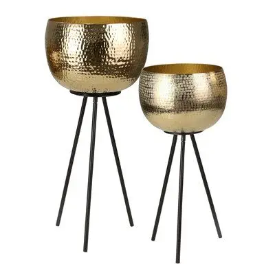 Customized Color & Size for Home Hotel Malls Planter SET/2 Buy Unique Design Durable Metallic Grey Flower Pot With Stand