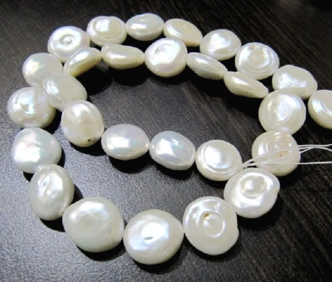 Natural Fresh Water Pearl Coin Shape Beads 12-13mm Beads Strand 16 inches Long Jewelry Making Gemstone Beads