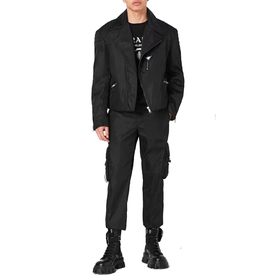Top Trending Black Nylon Material Men Cargo Trousers With Buckle Straps On pockets And Elastic Waist For Sale