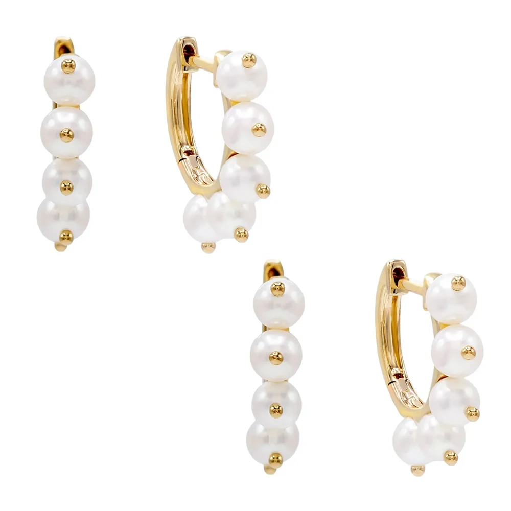 Natural Real Ocean Sea Pearl Dangle Huggie Hoop Earrings Solid 14K Yellow Gold Handmade Jewelry Manufacture