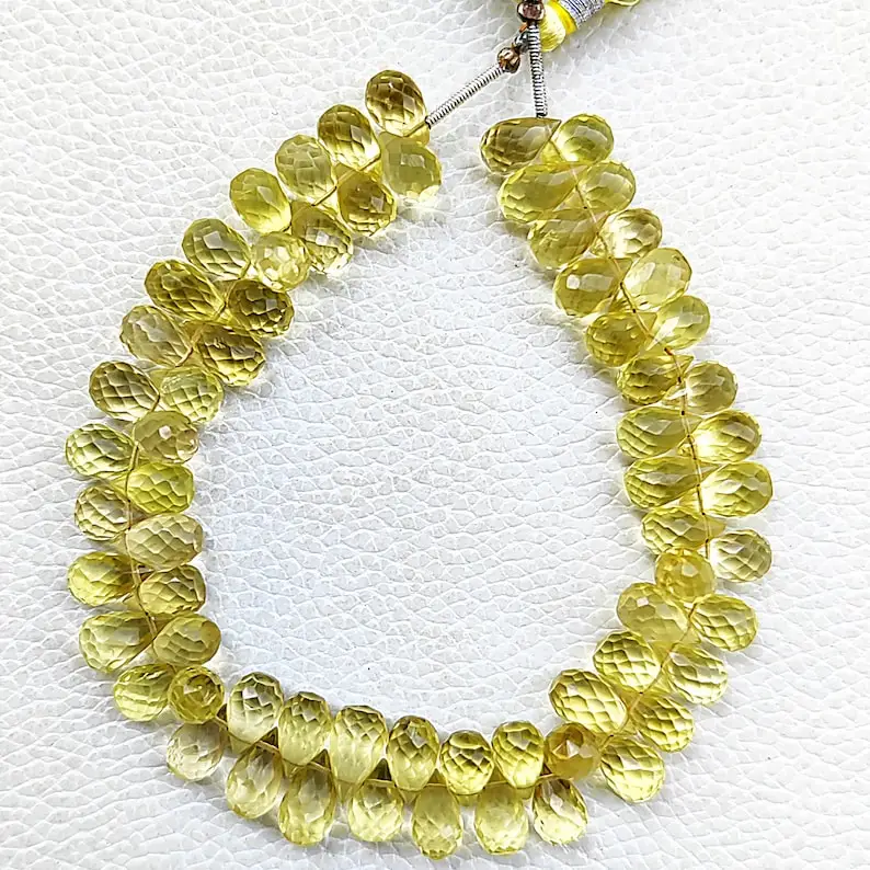 Lemon Quartz Faceted Teardrop Shape Loose Gemstone Beads Strands 9x6mm Natural Quartz Stone Beads For Jewelry Making Bulk Price