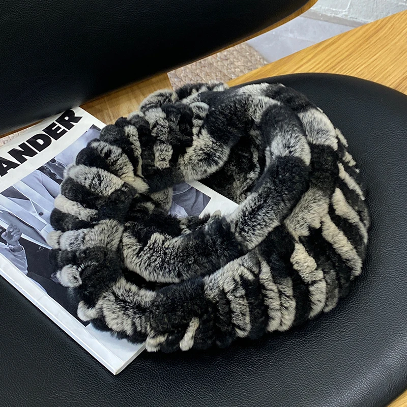 Hot Sale Customized Multiple Colour Optional Rex Rabbit Loop Infinity Scarf  Real Fur Muffler