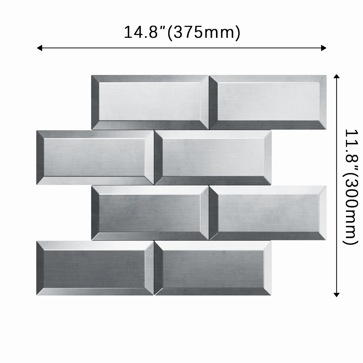 Stainless Steel Backsplash Peel and Stick Art 3D Metal Subway Silver Tile Brick Mosaic Kitchen Bathroom Stove Wall Panel Tiles