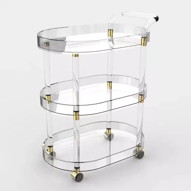 Acrylic Hotel Trolley Dining Cart Restaurant Hotel Food Delivery Service Cart Acrylic Transparent Mobile Coffee Cart