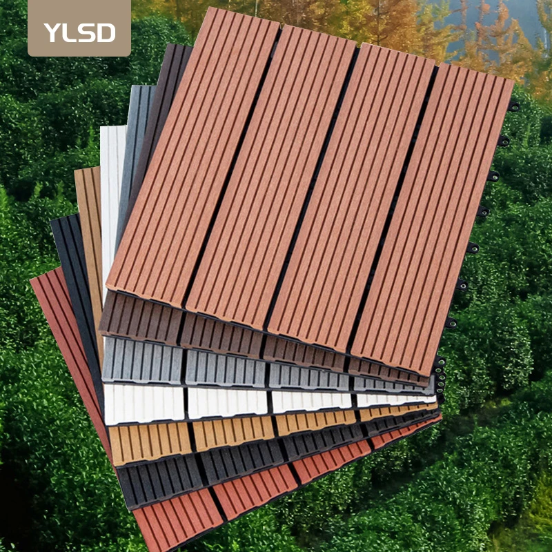 Diy Deck Tiles Wpc Outdoor Flooring cheap price chocolate and reddish brown hollow decking 300 x 300 Wood Plastic Decking
