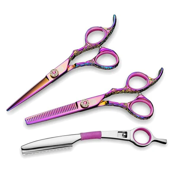 Pink Set of Professional Hair Shears - Includes Cutting and Thinning Shears - Hair Cutting Shears for Professionals & Beginners