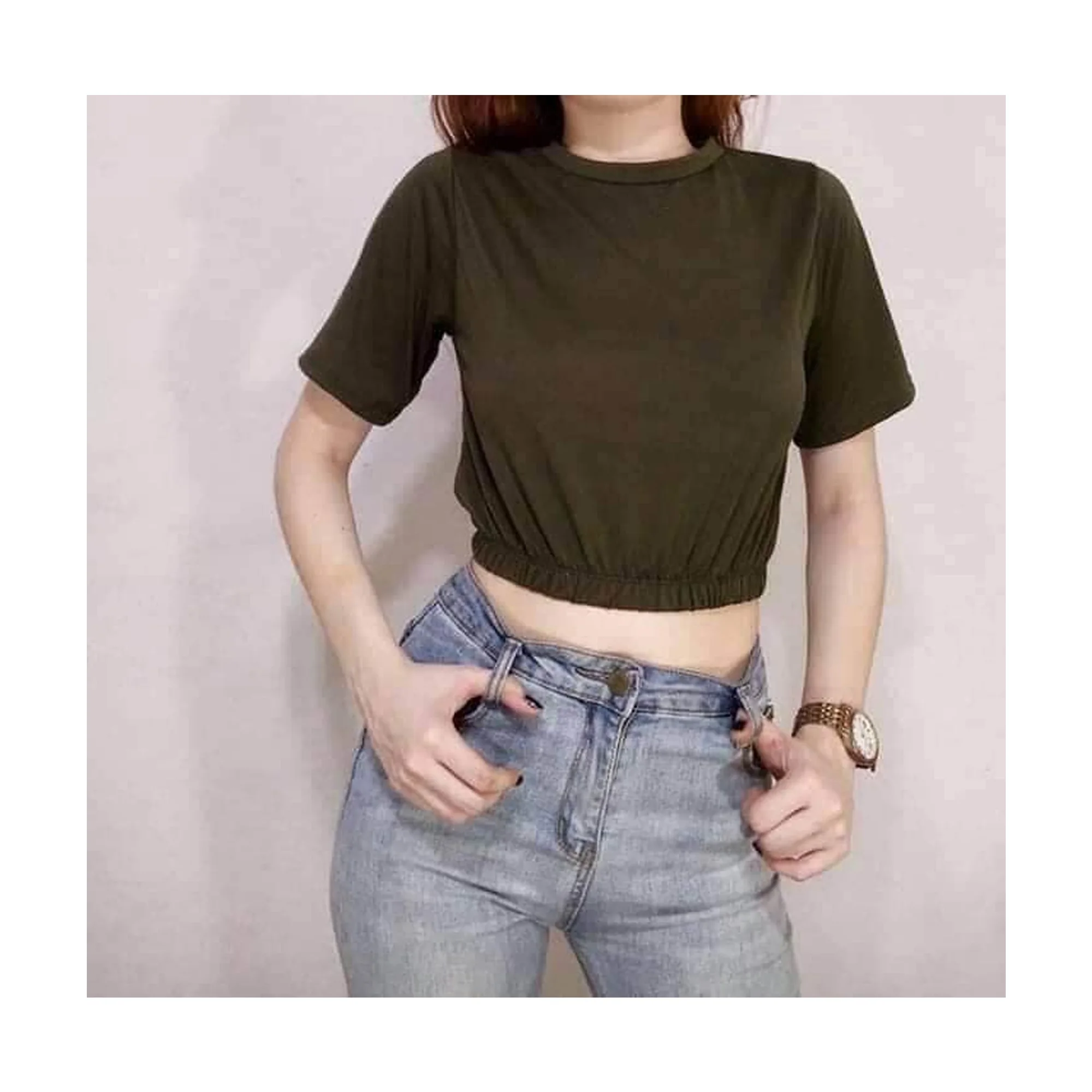 2024 Fashionable High Quality Casual Knitted Pullover Short Sleeve Crew Neck Custom Crop Top T Shirt For Womens From Bangladesh