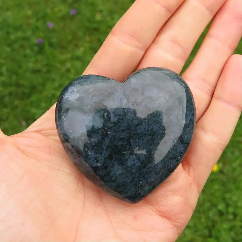 Wholesale Moss Agate Puffy Heart Natural Crystal Gemstone Heart Growth Harmony Reiki Stone Ideal for Gifts Home Decor