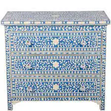 Factory Bone Inlay Drawers Resin Knobs Use for Office Home Furniture Glossy Polished Modern Blue Chest