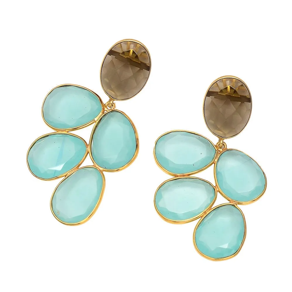 Aqua Chalcedony Gemstone  earrings Gold Plated Oval Shape Dangling Earring pairs Unique Jewelry
