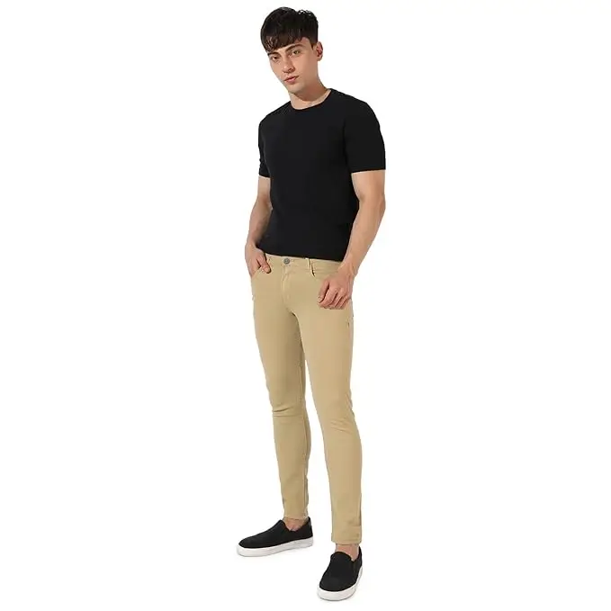 Оптовая продажа рваные джинсы из хлопка и спандекса эластичные Коричневые с высокой талией для мужских джинсов от NOOR BAHADUR & CO