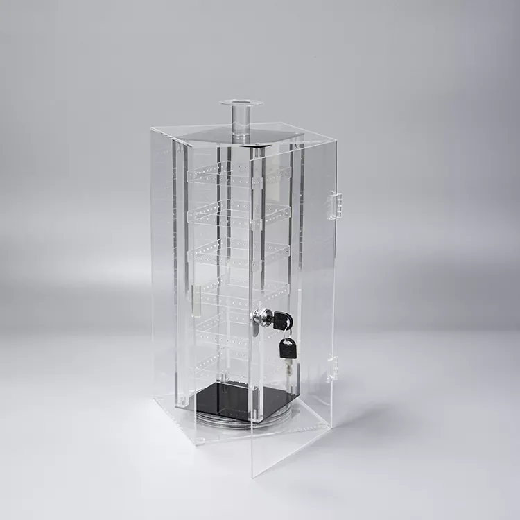 Lucite Acrylic Display Stand Rack With Lock Factory Custom Rotate Exhibition Counter Display Cabinet