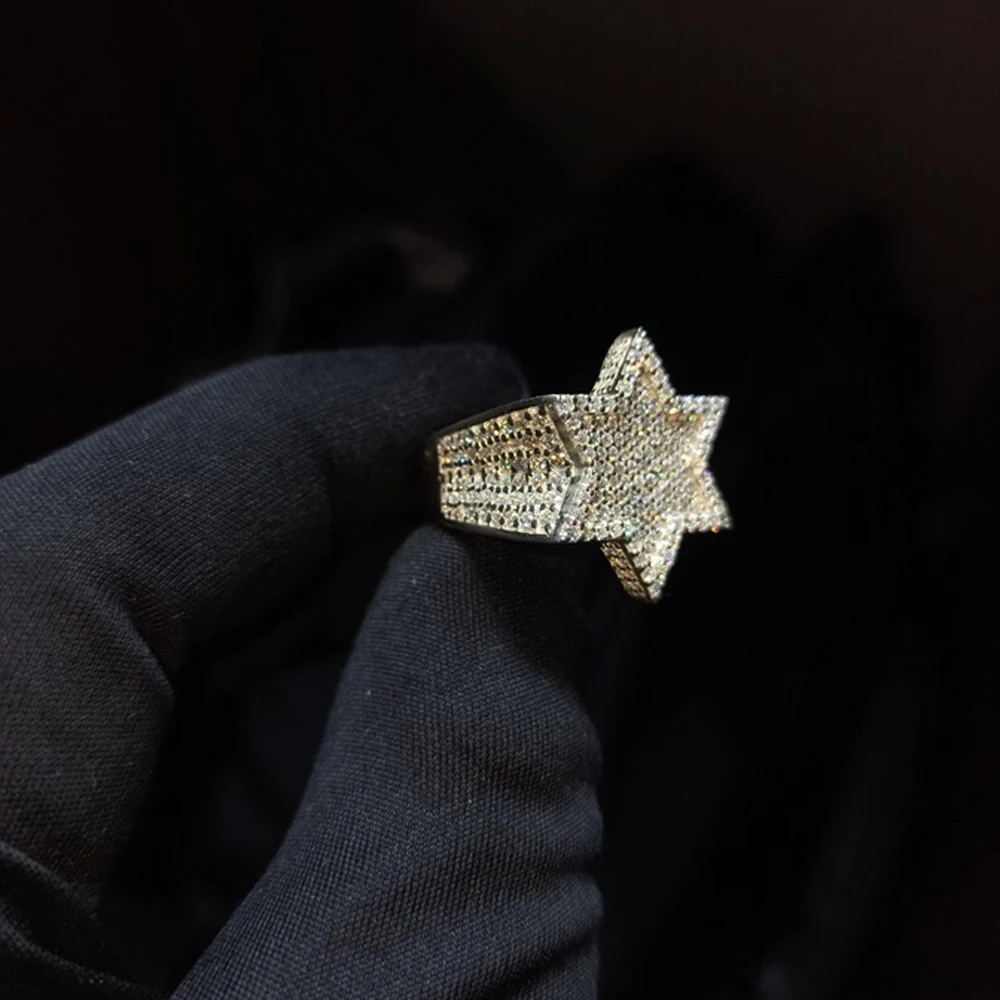 Новые стильные однотонные 925 стерлингового серебра со звездами в стиле хип-хоп 3d Звезда мизинец кольцо Муассанит бриллиантовые украшения для продажи