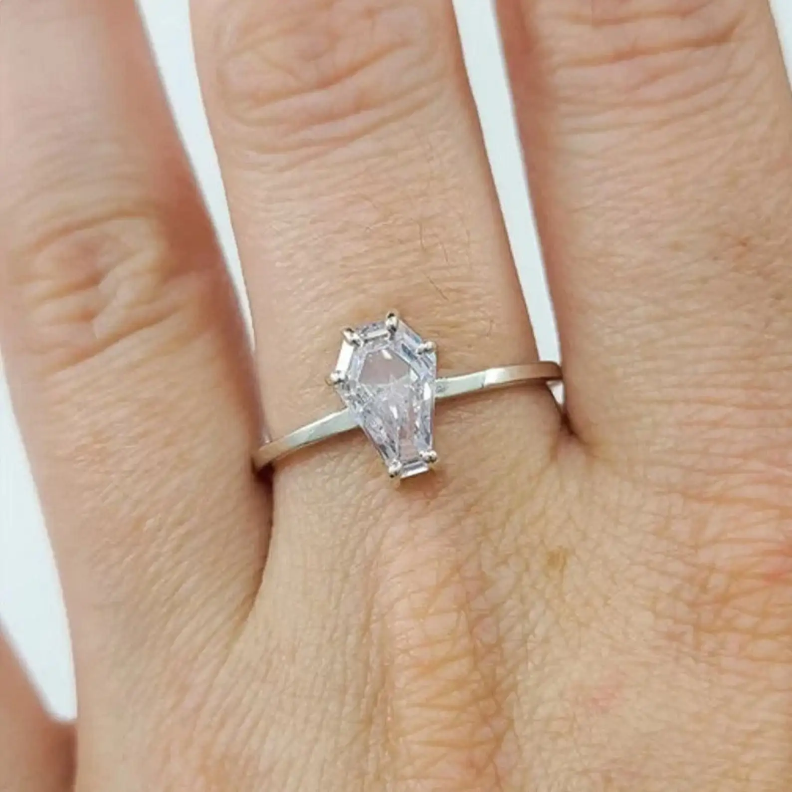 1.50 CT Coffin Cut Moissanite Engagement Ring | Coffin Cut Wedding Ring