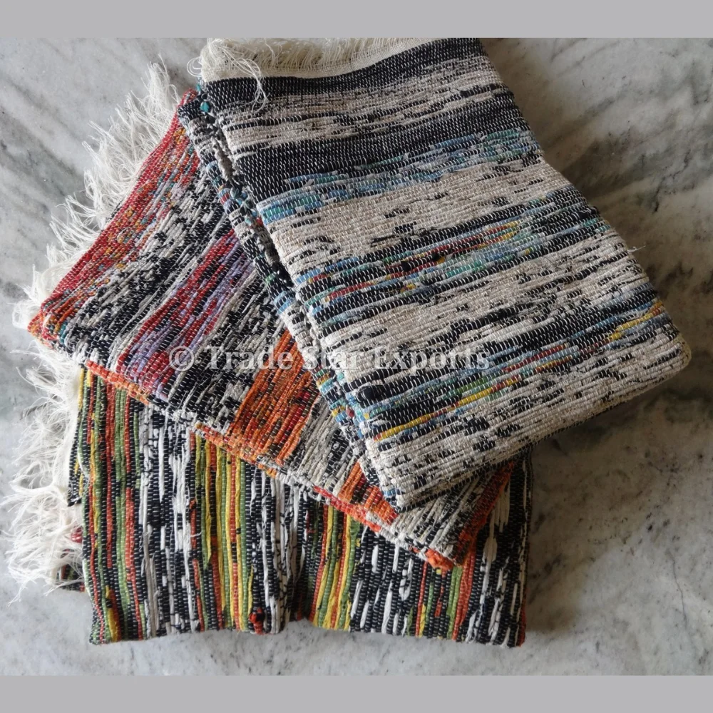 Indian Hand Loom Art Living Room Rugs Carpets Ethnic Dhurrie Vintage Chindi Rag Rug Chindi Cotton Rugs