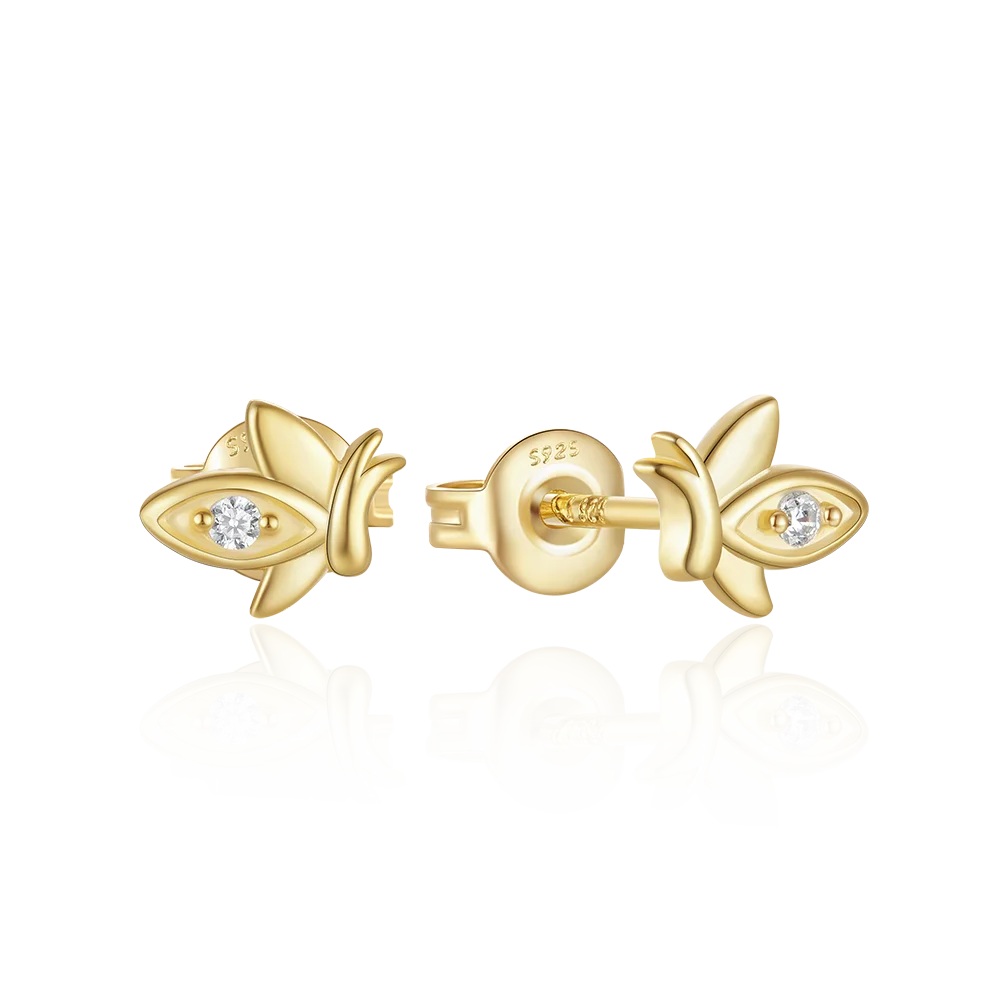CANNERCustom Women Earrings Small Cute Butterfly Wing Shaped 18K Gold Plated 925 Sterling Silver Stud Earrings