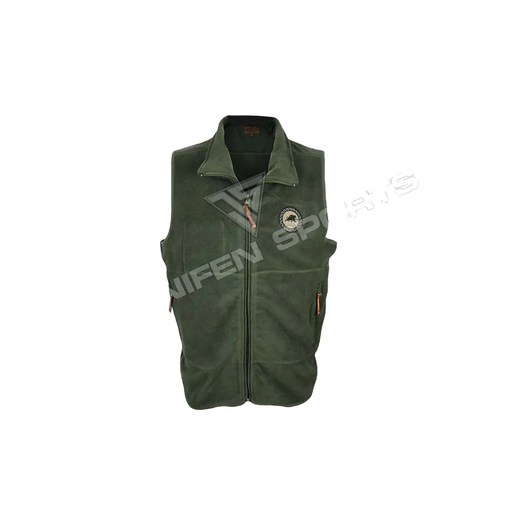 Winter Outdoor Hunting Vest Shell Material Polar Fleece Fabric Zipper Closing Sides Pockets Custom Embroidered Patch On Chest