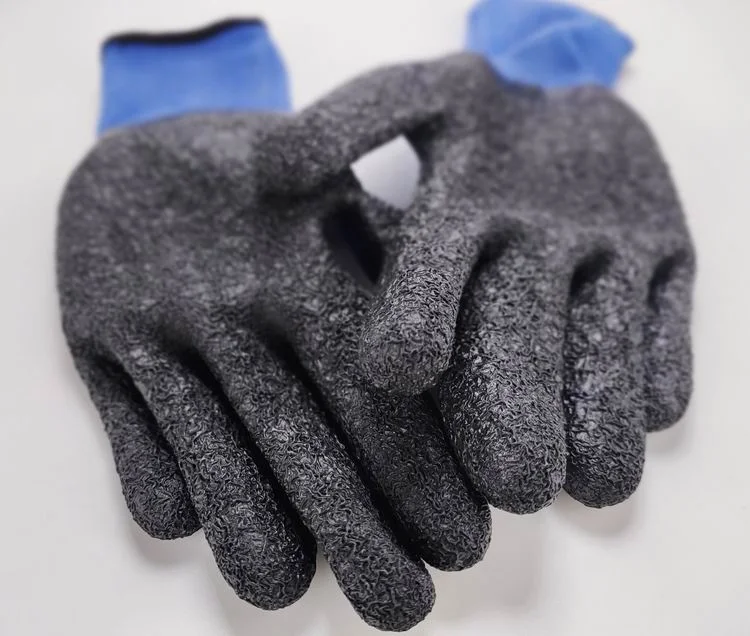 Yulan DLP603 13 gauge Blue polyester palm coated latex crinkle finish working gloves