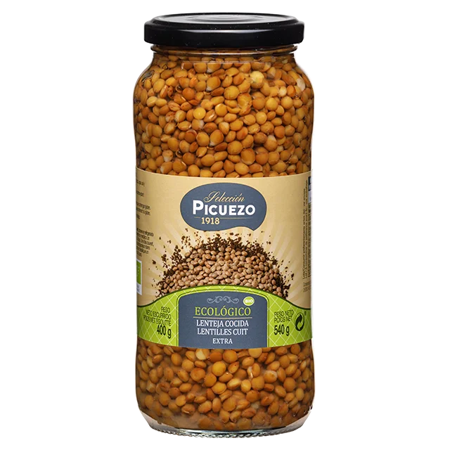 Top Canned Pulses Made in Spanish Extra Quality Ready to eat Organic Cooked Brown Lentils in jar for Supermarket and Horeca