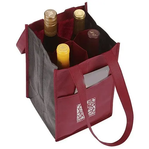 Customized imprinted logo wine bag tote reusable shopping bag wholesale cheap  /eco promotional wine bag with logo