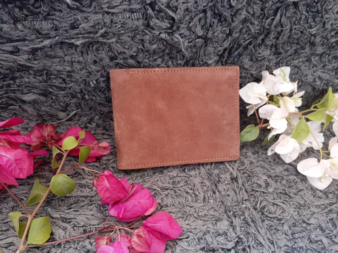 Suede Leather Bifold Hand stitched Men Leather Purse Wallet with Card Slots and Coin Pocket Leather Card Wallet Premium Quality