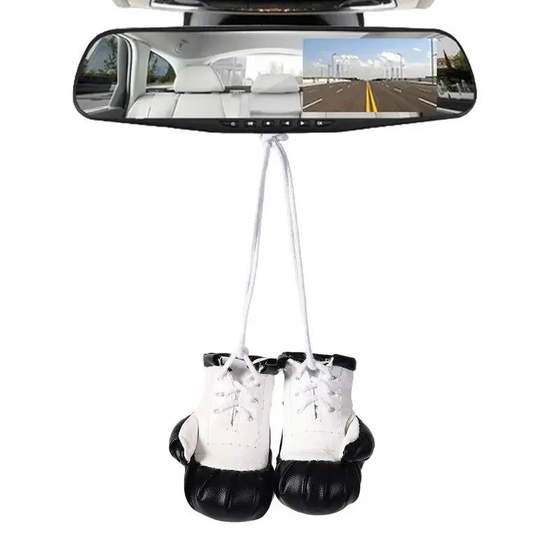 Mini Boxing Gloves For Car PU Leather Boxing Gloves Car Mirror Hanger Decorative Multifunctional Car Interior Decor Accessories