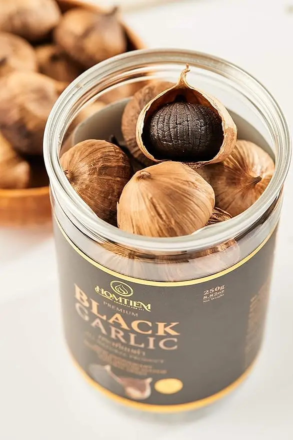 Homtiem Black Garlic 8.82 Oz (250g.) Organic Natural Sweet Ready to Eat for Healthy Snack Healthy Recipes