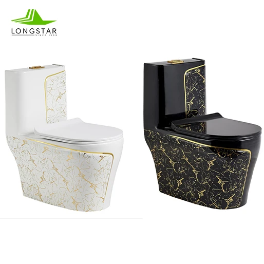 Longstar Luxury Gold  Noble One Piece Toilet 305mm/350mm/400mm Strap Ceramic Super Dual  Luxury Wholesale Toilet