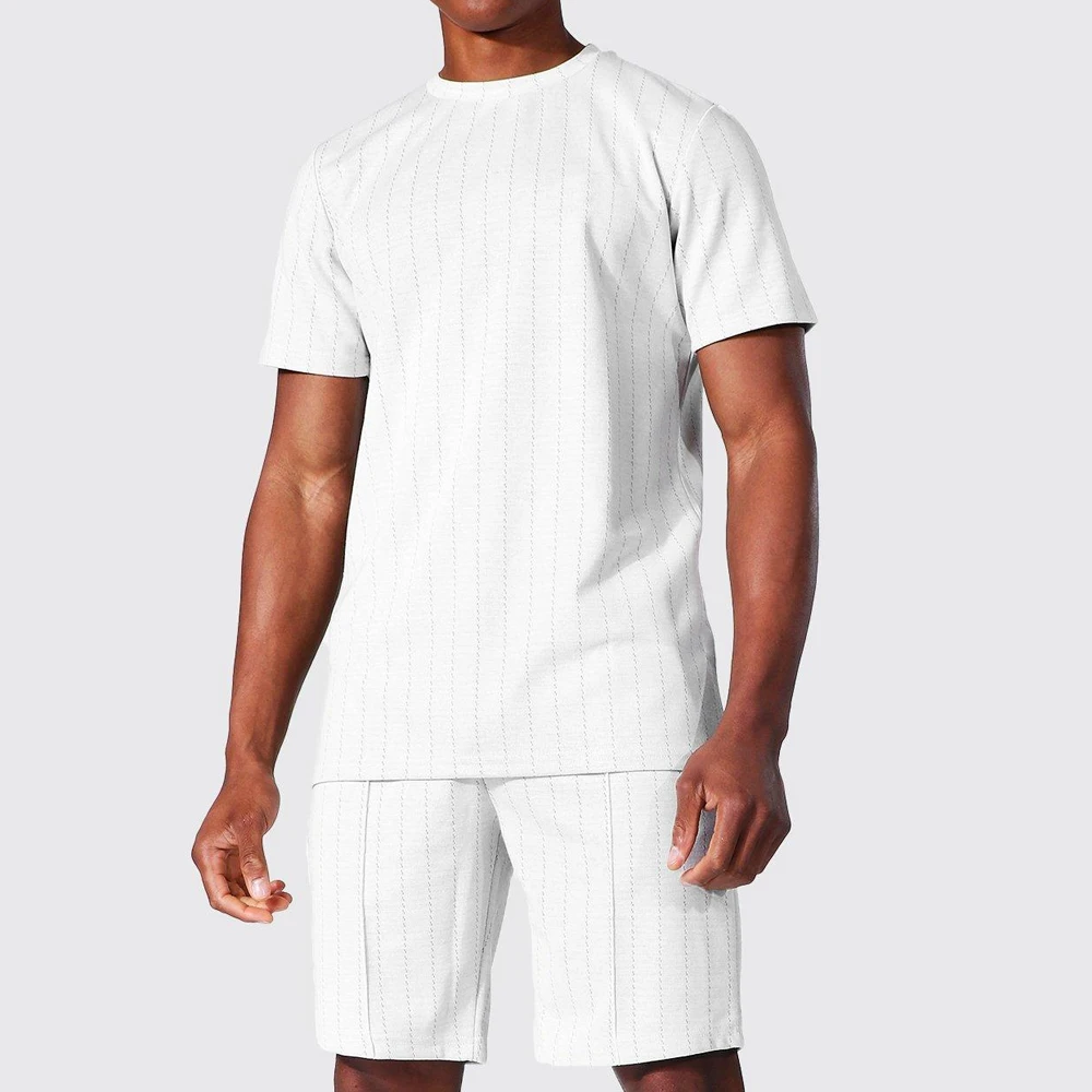 white color men cotton plain short set Factory Supplier Plus Size 5XL Summer Quick Drying Short Sleeve Tops and Shorts set