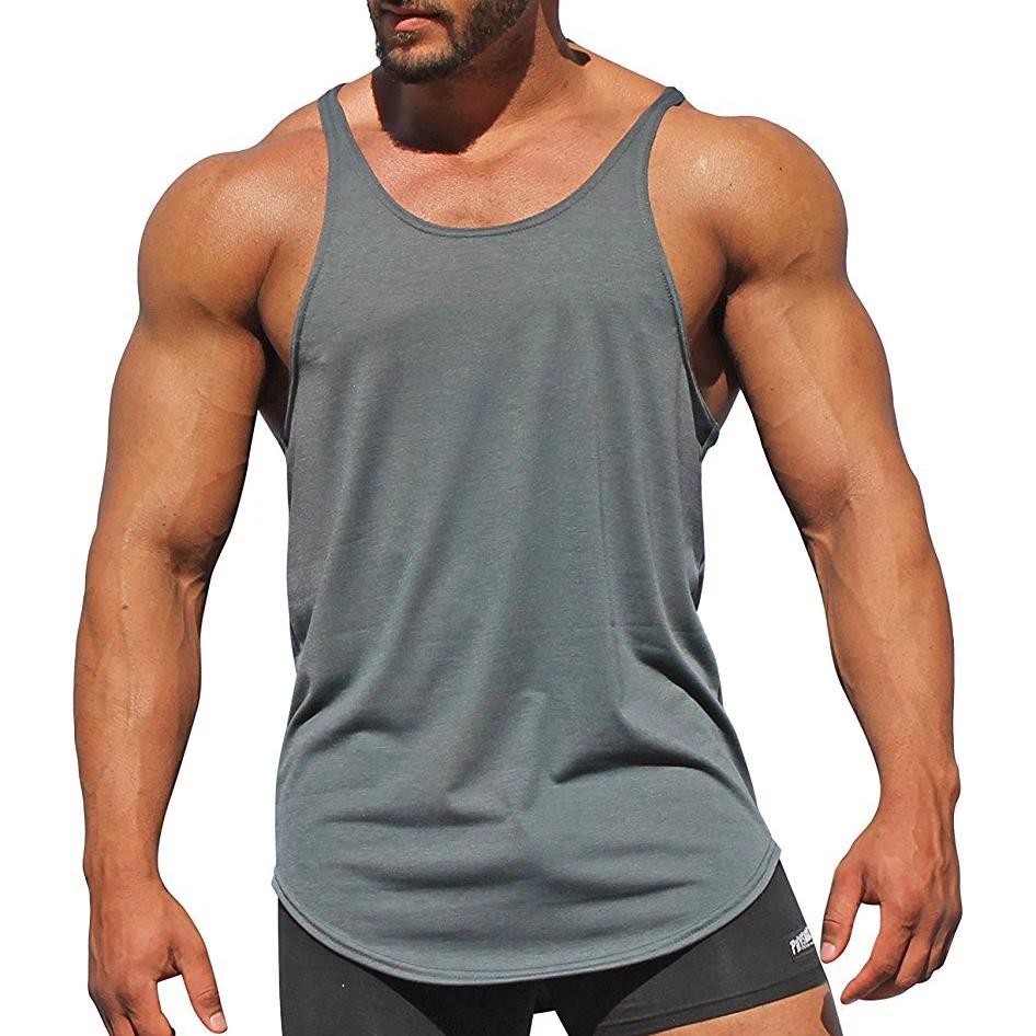 High Quality Fitness Bodybuilding Stringer Running Tank Top Solid Color Sleeveless Muscle Gym Vest