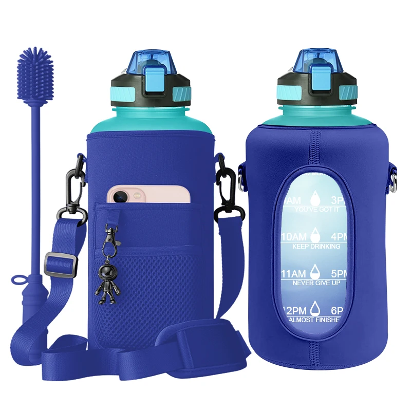 wholesale logo printed large 1 gallon motivational plastic water bottle with straw bottle shrink sleeve for 5 gallon