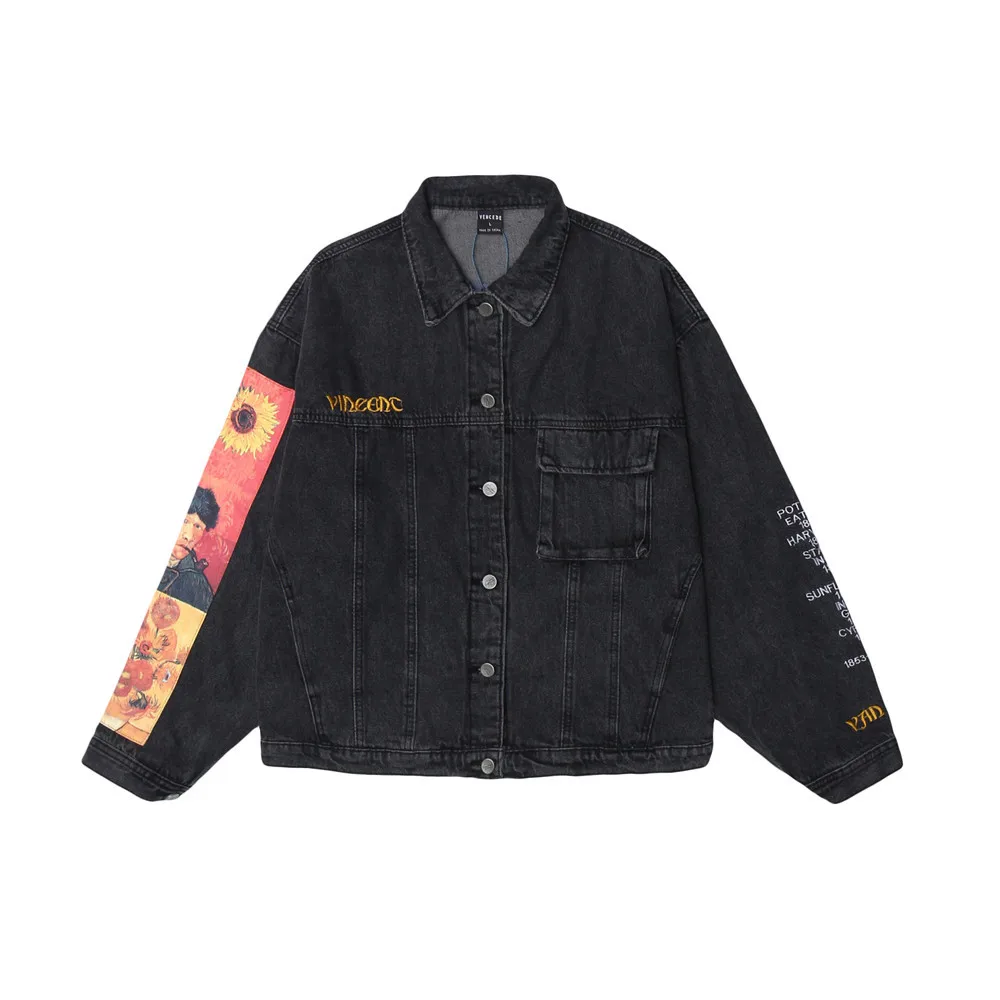 2022 Wholesale Custom Logo Fashion Denim Men Jackets Outwear Men Black Denim Jean Jacket Canvas Jacket Mens