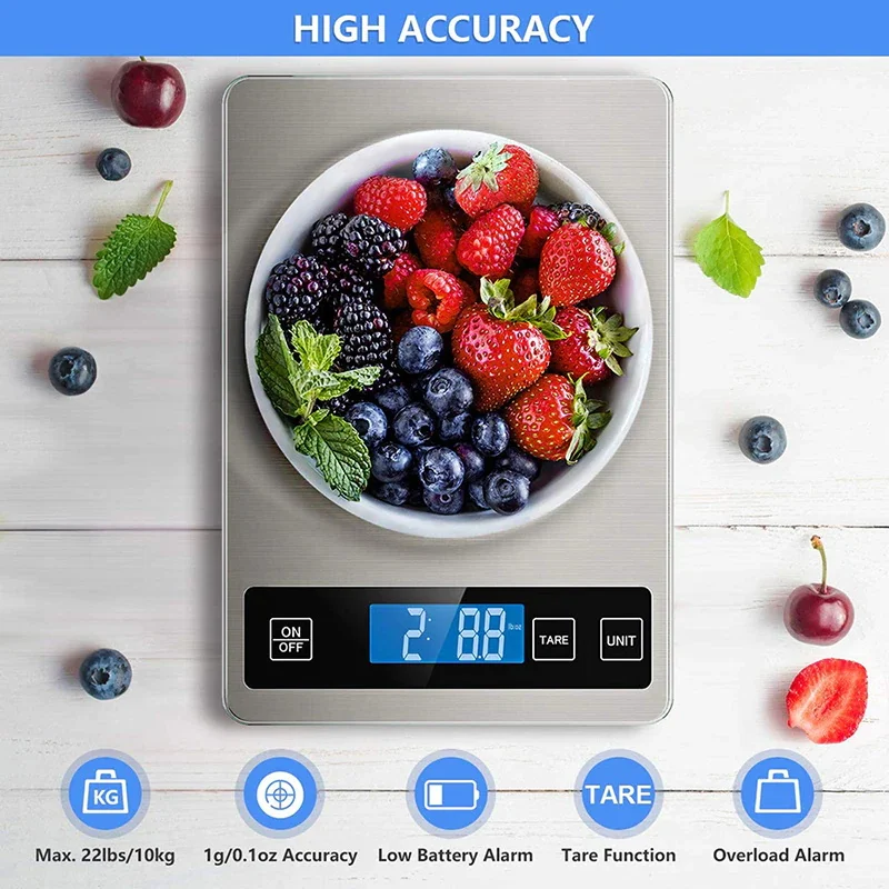 Tempered Glass Waterproof Food Scale 5kg 10kg 15kg Large Capacity Stainless Steel Platform Kitchen Scale