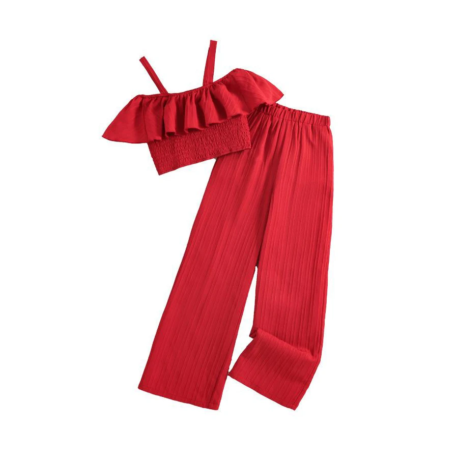 10-12 Year Old Girls Set New One Shoulder Top  Pants Set Spring Summer Set Kids Clothing