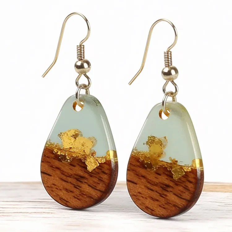 Wholesale women drop boho fashion wooden wood resin earring