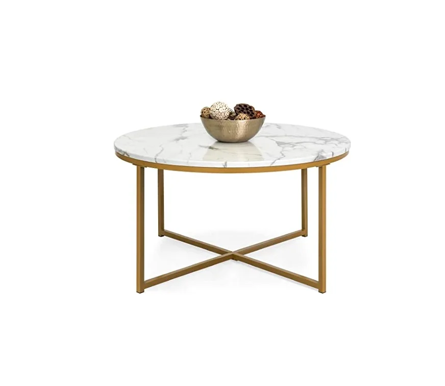 Elegant Modern Living Room Furniture Gold and Silver Accent Coffee Table with Antique Tree Trunk Design Metal Home Usage