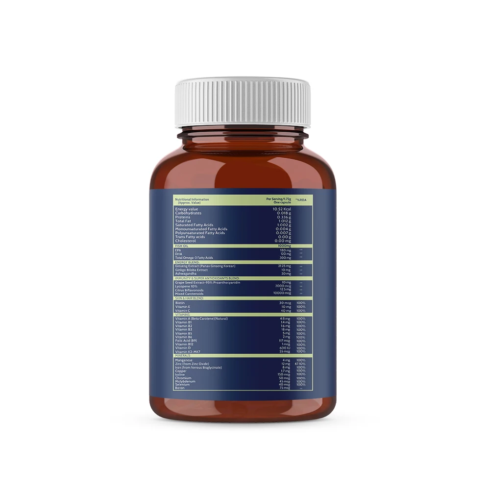 Fish Oil with Multivitamins, Antioxidants and Omega 3 to build immunity, boost energy, healthy hair & skin, joints & bones