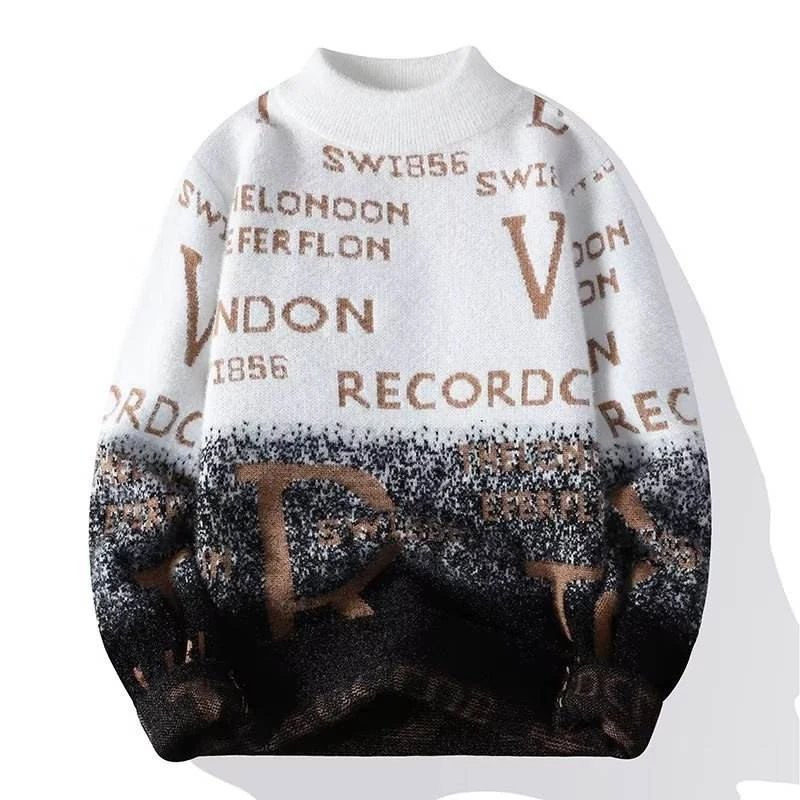 Autumn and Winter Custom Logo OEM Jacquard Knitwear Men Clothes Crew Neck Cotton custom logo printing Pullover Sweater