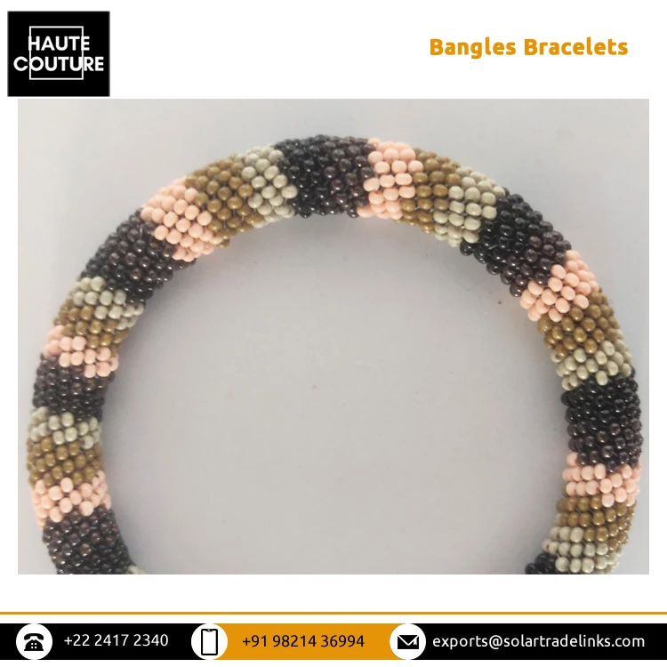 Best Quality Everyday Wear Handmade Hand Embroidered Wooden Plastic Beaded Bangle Bracelet for Sale