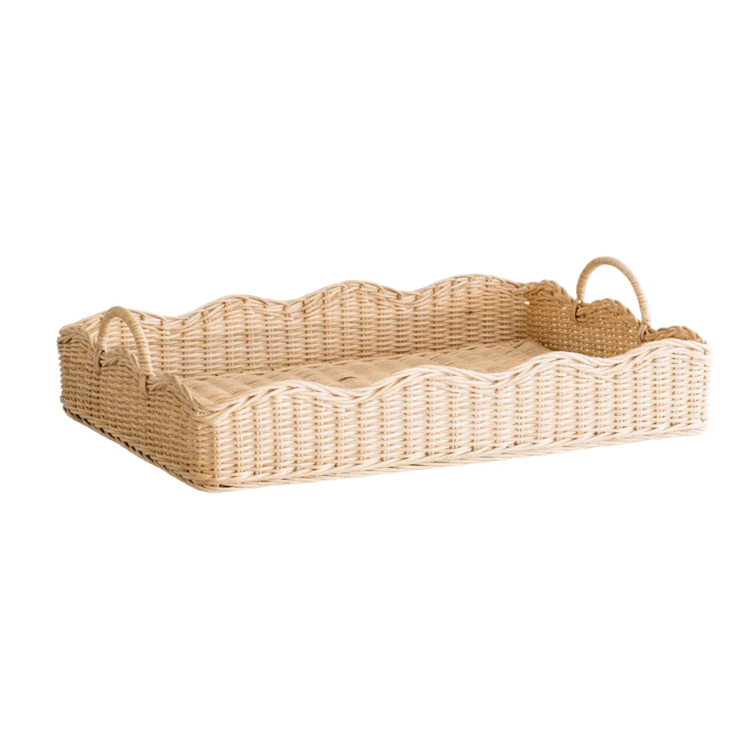 Top Selling Natural Charming Rattan Scalloped Tray Home And Kitchen Decoration From Vietnam Wholesale