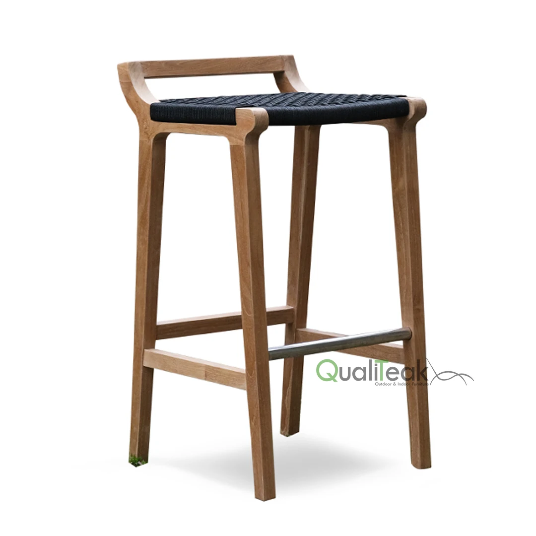 Sidi Teak Bar Stool With Rope Weaving For Outdoor Restaurant And Hotel