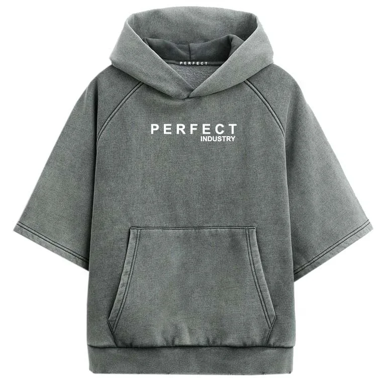 2024 washed effect hoodie short sleeve Oversized Drop Shoulder acid wash sweatshirt Unisex hoodies custom logo men women hoodies