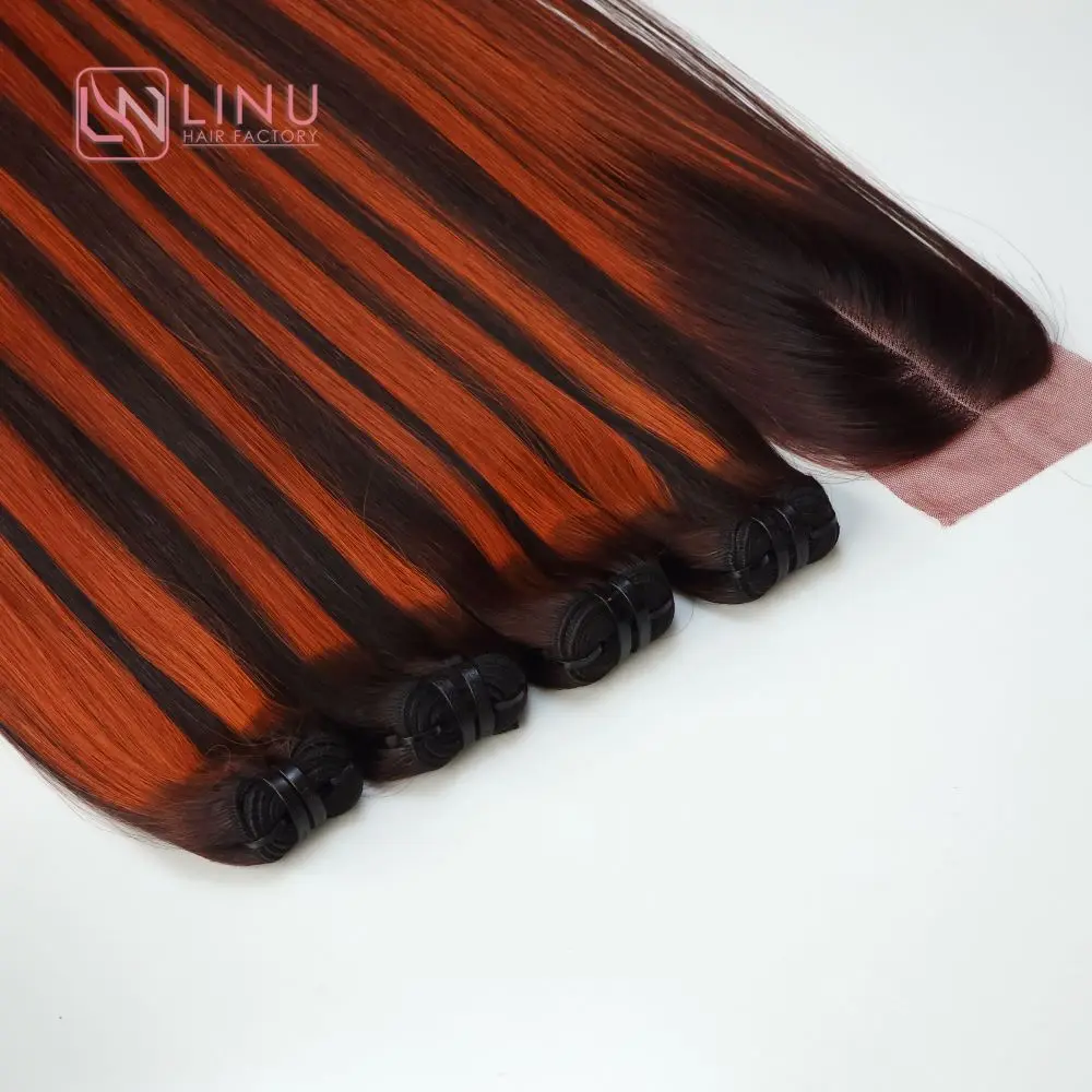 Luxury Piano Color Super Bone Straight Silky Vietnamese Raw Hair Bundles Virgin Cuticle Aligned Hair Virgin