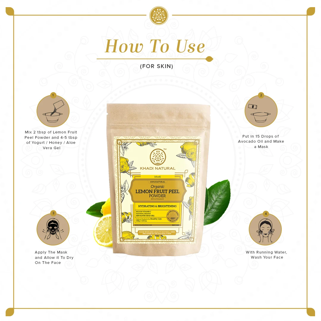 Khadi Natural Lemon Fruit Peel Organic Powder 100% Natural - Pack of 100ml helps in treating acne and oily skin