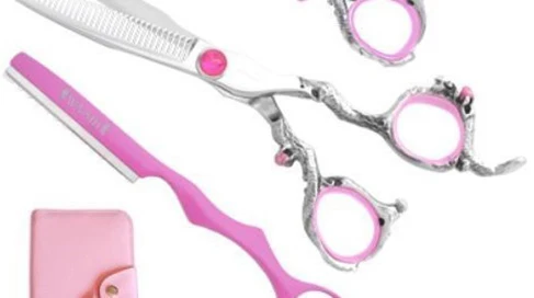 Pink Set of Professional Hair Shears - Includes Cutting and Thinning Shears - Hair Cutting Shears for Professionals & Beginners