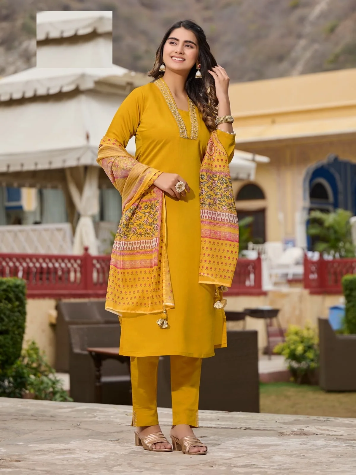 New Cataloger Pure Viscose Roman Silk and Heavy Embroidery with Digital Ta-bi Silk Print Kurtis set