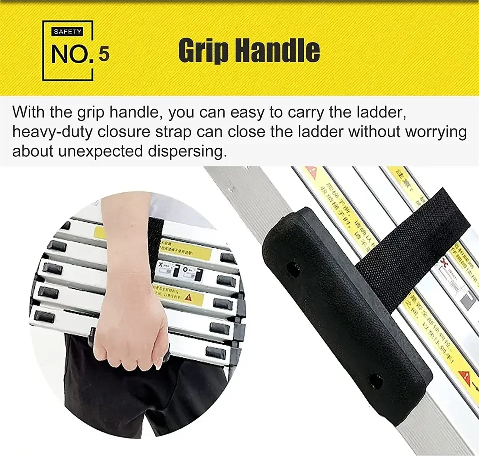 Aluminum single straight ladder with 10cm hook thickened portable telescopic ladder for household use