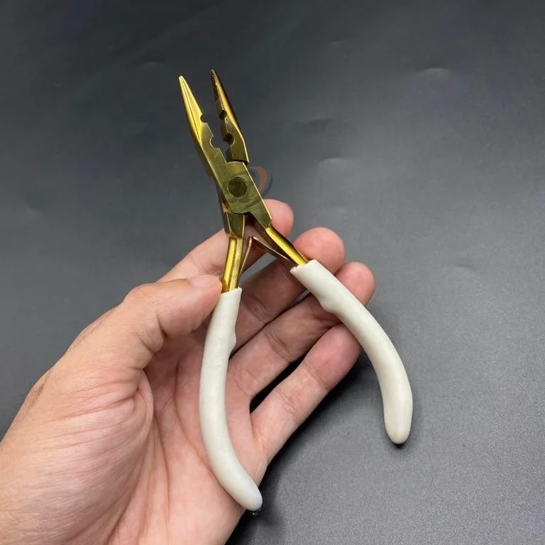 Hair Extension Plier Wholesale White Gold Surgical Grade Stainless Steel Needle Nose Pliers For Hair Extension
